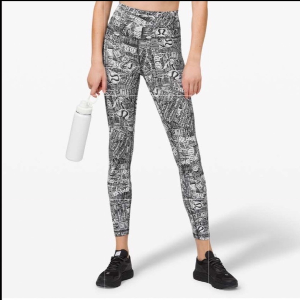 Lululemon Wunder Train High Rise Tight In Tear It Up Alpine White Black Size 2